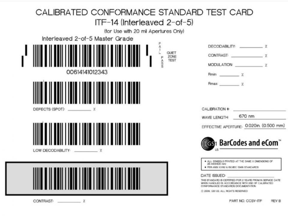 条码验证器的一致性校准标准测试卡